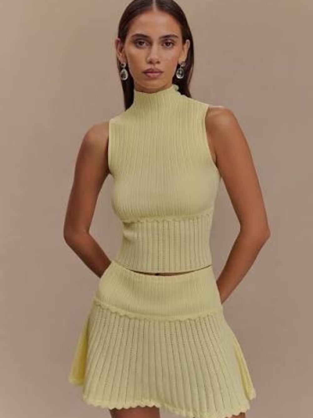 Meshki Indy Pointelle Knit Mini And Top Skirt - Set - Lemon